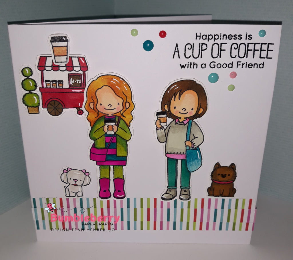 Timbres Friends At First Sip de MFT.... en utilisant des marqueurs à alcool pour créer une jolie carte d'amis.