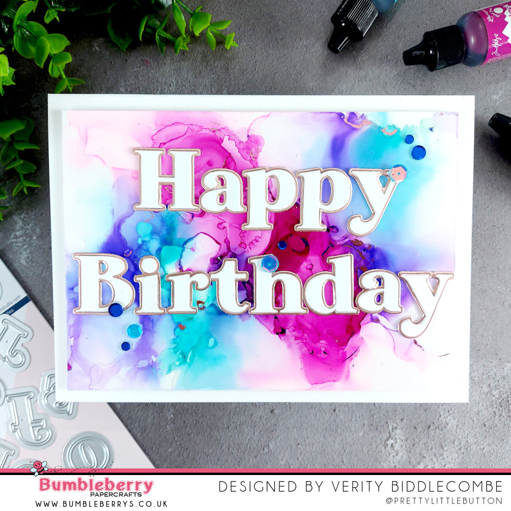 Simple birthday card with a popping background: A way to use alphabet dies