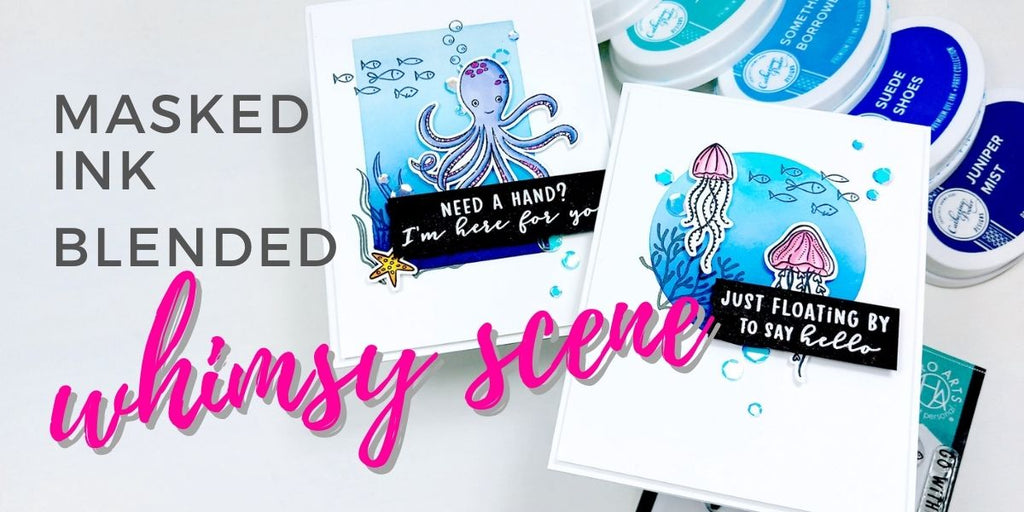 Masked ink blended whimsy scene - Hero Arts: Need A Hand