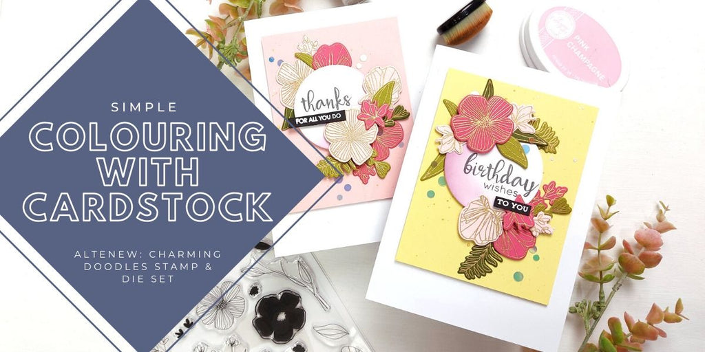 Simple colouring with cardstock - Altenew Charming Doodles stamp & die set