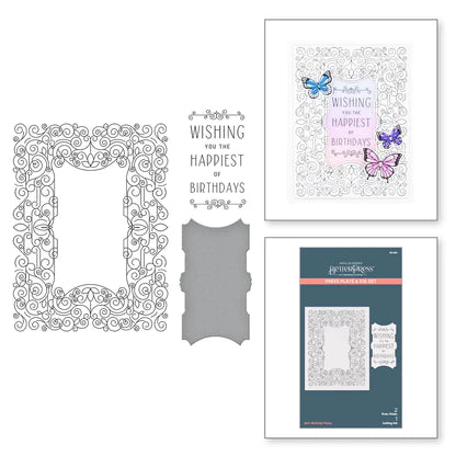 Ensemble de plaques de presse et matrices de cadre d'anniversaire tourbillonnant de la collection BetterPress