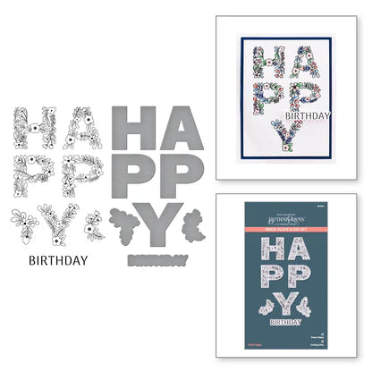 Ensemble d'assiettes et de matrices de presse Floral Happy Birthday de la collection BetterPress