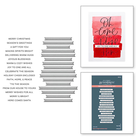 Ensemble de plaques de presse et matrices Merry & Bright Sentiment Strips de la collection de Noël More BetterPress