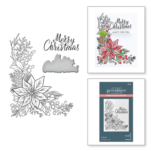 Ensemble de plaques de presse et matrices d'angle Poinsettia de la collection de Noël More BetterPress