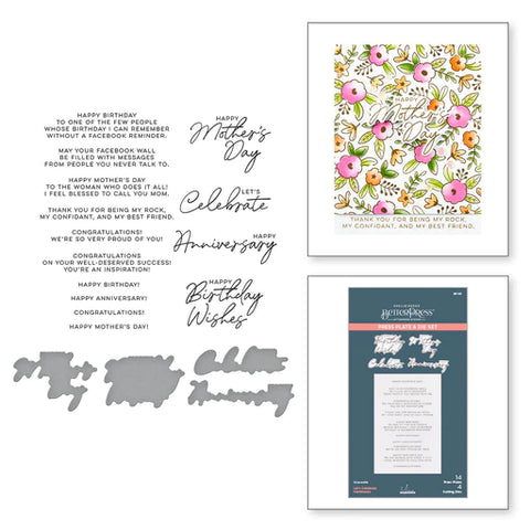 Ensemble d'assiettes et matrices de presse Let's Celebrate Sentiments de la collection Let's Celebrate de Yana Smakula