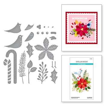 Matrices de découpe gravées en forme d'oiseau de Noël et de poinsettia de la collection de Noël classique