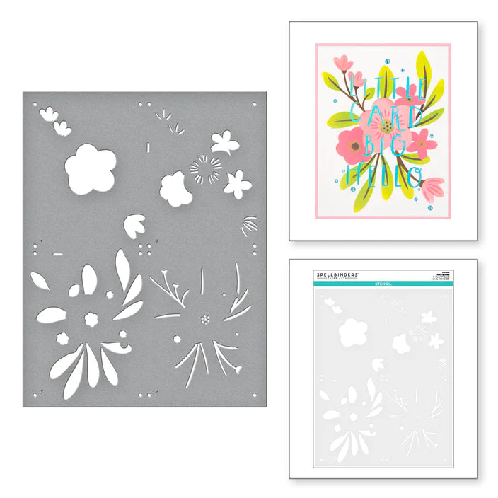 Hello Blooms Stencil from the Glimmer Cardfront Sentiments Collection