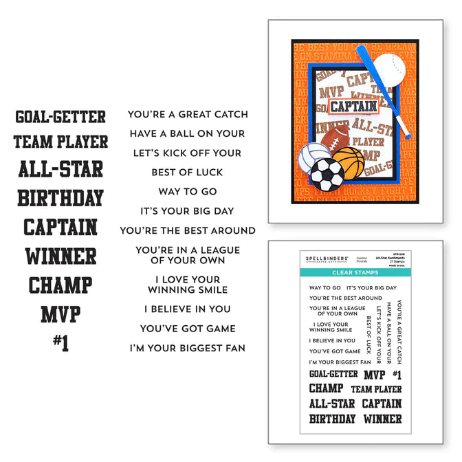Ensemble de tampons transparents All-Star Sentiments de la collection Game Day par Justine Dvorak