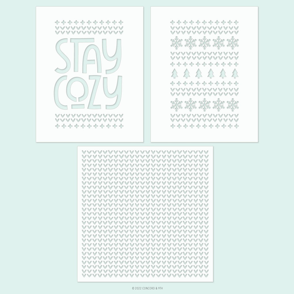 Pack de pochoirs Stay Cosy (un pochoir 6x6, deux pochoirs 4,75 x 6)