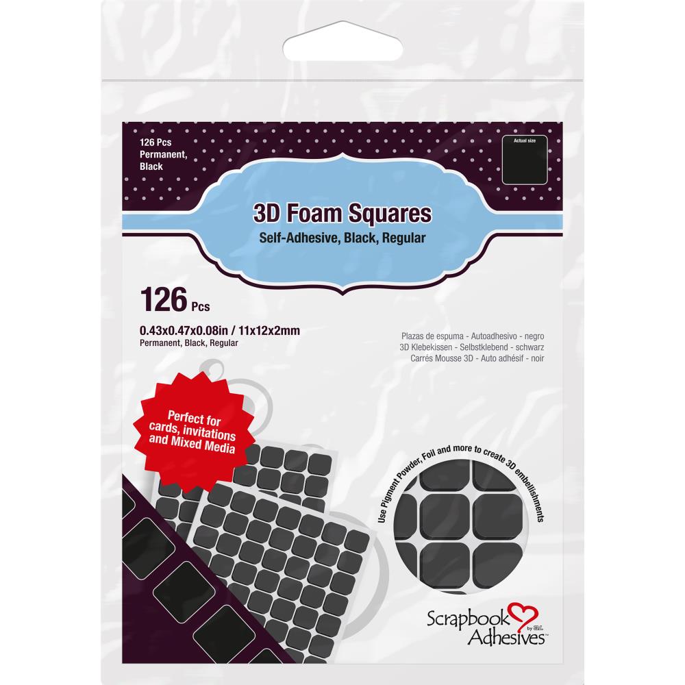 3D Foam Squares 1/2" Black