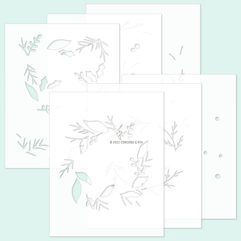 Pack de pochoirs Boughs & Holly (six 4,75 x 6)
