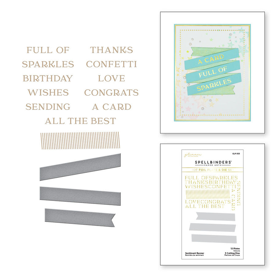 Sentiment Banner Glimmer Hot Foil Plate & Die Set de Spring into Glimmer Collection