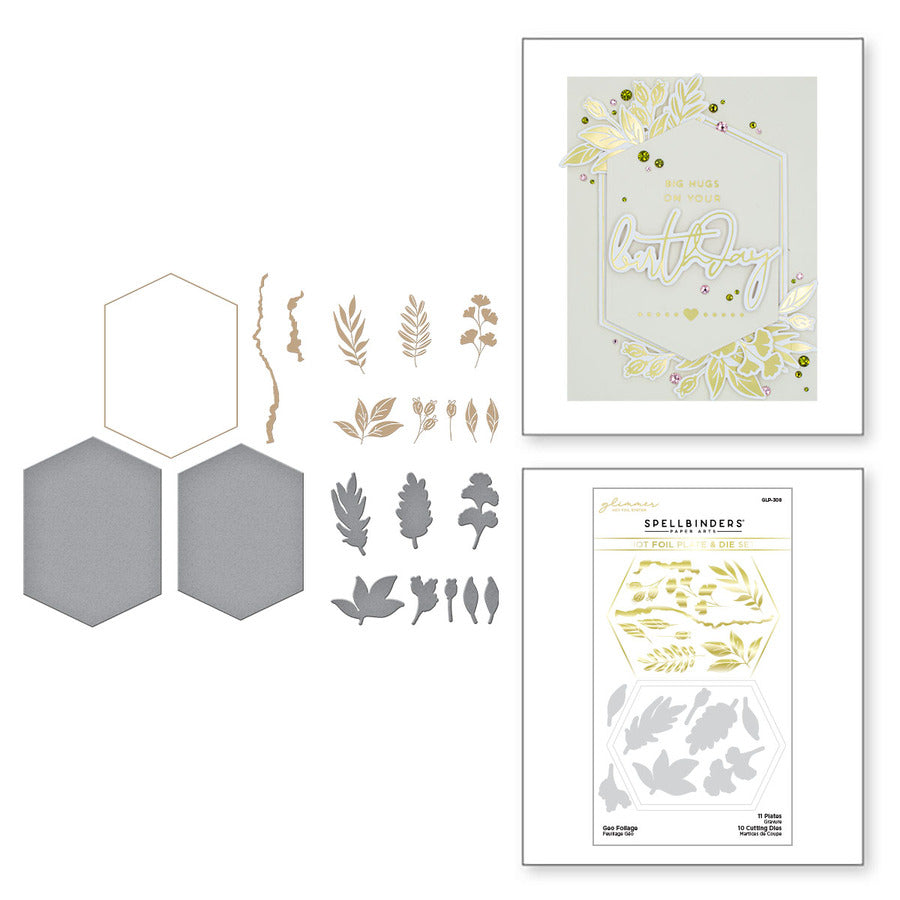 Ensemble d'assiettes et matrices à chaud Geo Foliage Glimmer de la collection Yana's Blooms par Yana Smakula