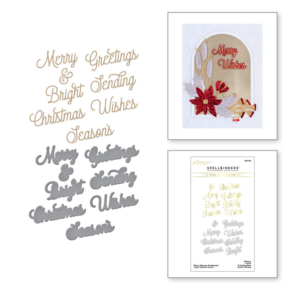 Merry Glimmer Sentiments Glimmer Hot Foil Plate & Die Set de la collection Glimmer Greetings