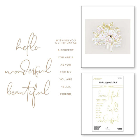 Hello, Friend Sentiments Glimmer Hot Foil Plate from Anemone Blooms Collection by Yana Smakula
