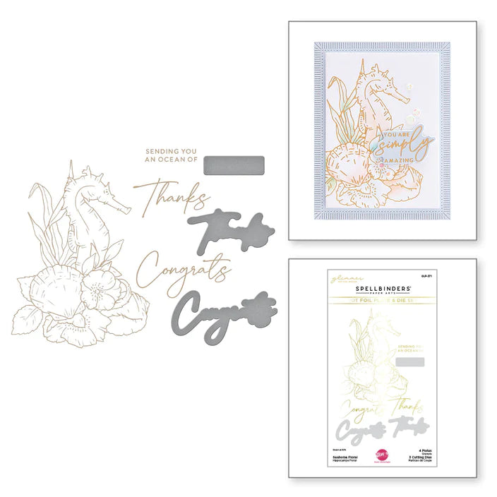 Seahorse Floral Glimmer Hot Foil Plate & Die Set de la collection Seahorse Kisses par Dawn Woleslagle