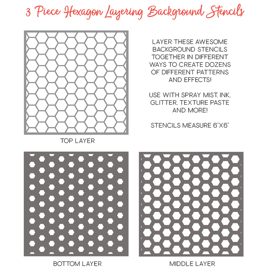 Hexagon Layering Background Stencils Set of 3