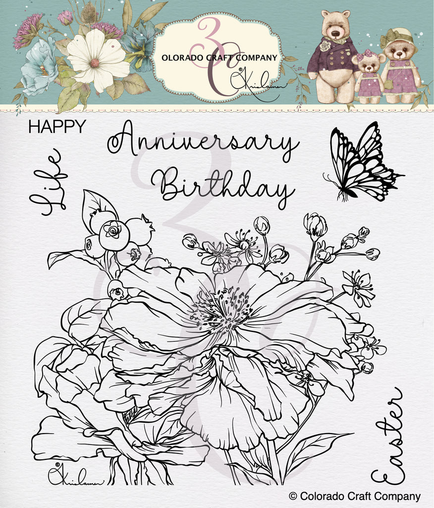 Kris Lauren - Happy Peony 6 x 6 Clear Stamps*