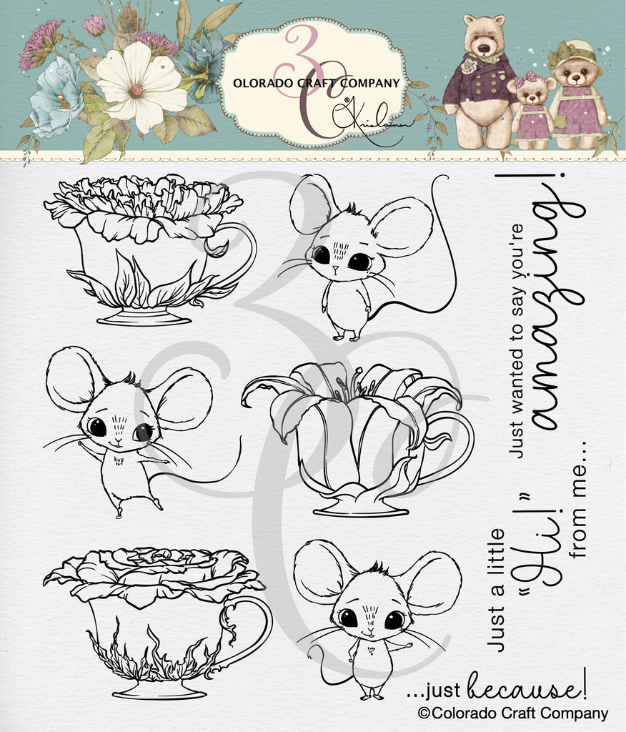 Kris Lauren - Teacups & Mice 6 X 6 Clear Stamps*