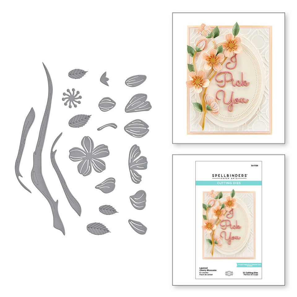 Matrices gravées en fleurs de cerisier en couches de la collection Slimlines de bouquet de fleurs en couches par Becca Feeken