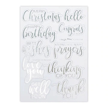 Essential Sentiments Diecut Sheet - Silver Foil/White*