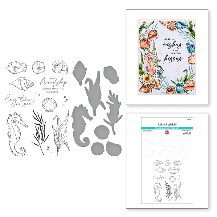 Ensemble de tampons et matrices de jardin Seahorse de la collection Seahorse Kisses par Dawn Woleslagle