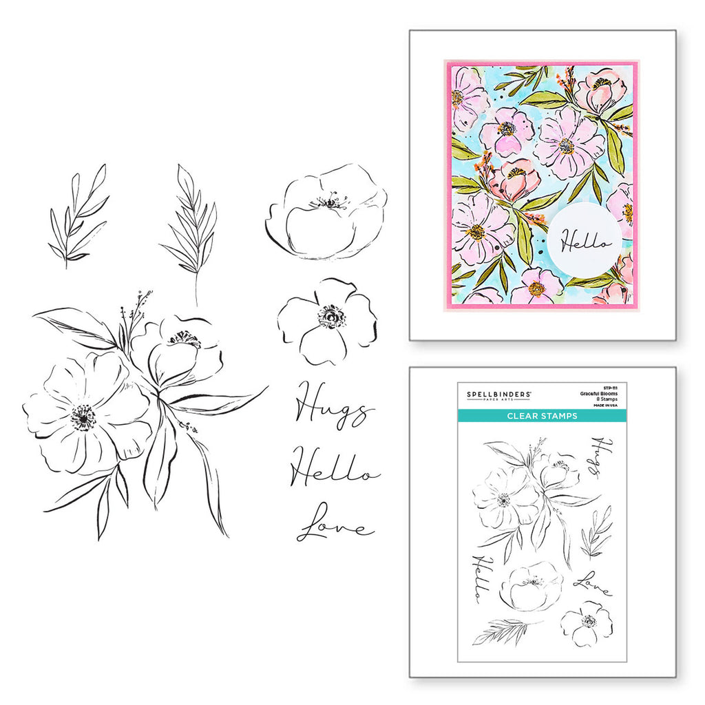 Tampon transparent Graceful Blooms de la collection de timbres Spellbinders Cardmaker