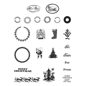 Timbres transparents de vacances faits à la main de la collection de découvertes du marché aux puces de Noël par Cathe Holden