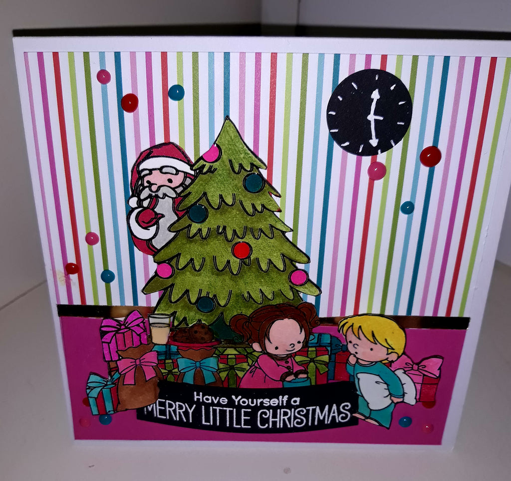 My Favorite Things Secret Santa Stamps et Candy Land Paper Pack pour créer une carte 3D.. Par Jo