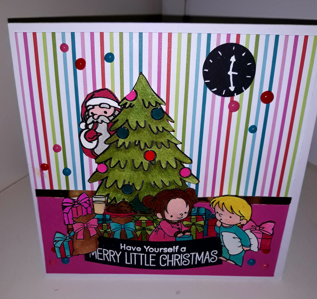 My Favourite Things Secret Santa Stamps and Candy Land Paper Pack to create 3D card.. By Jo