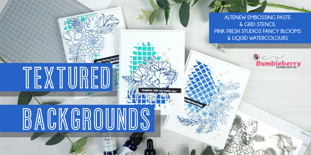 Textured backgrounds - Altenew embossing paste & Pink Fresh Studio Liquid Watercolours