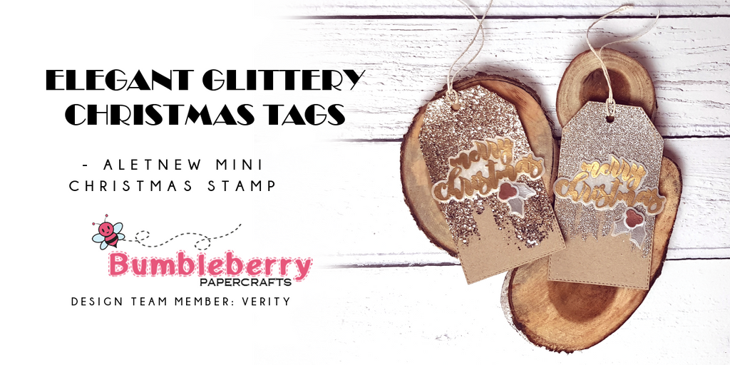 Elegant Glittery Christmas Tags - Altenew mini Christmas stamp
