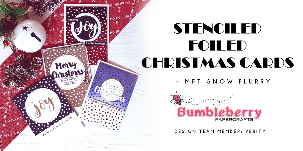MFT Snow flurry stenciled foiled Christmas cards