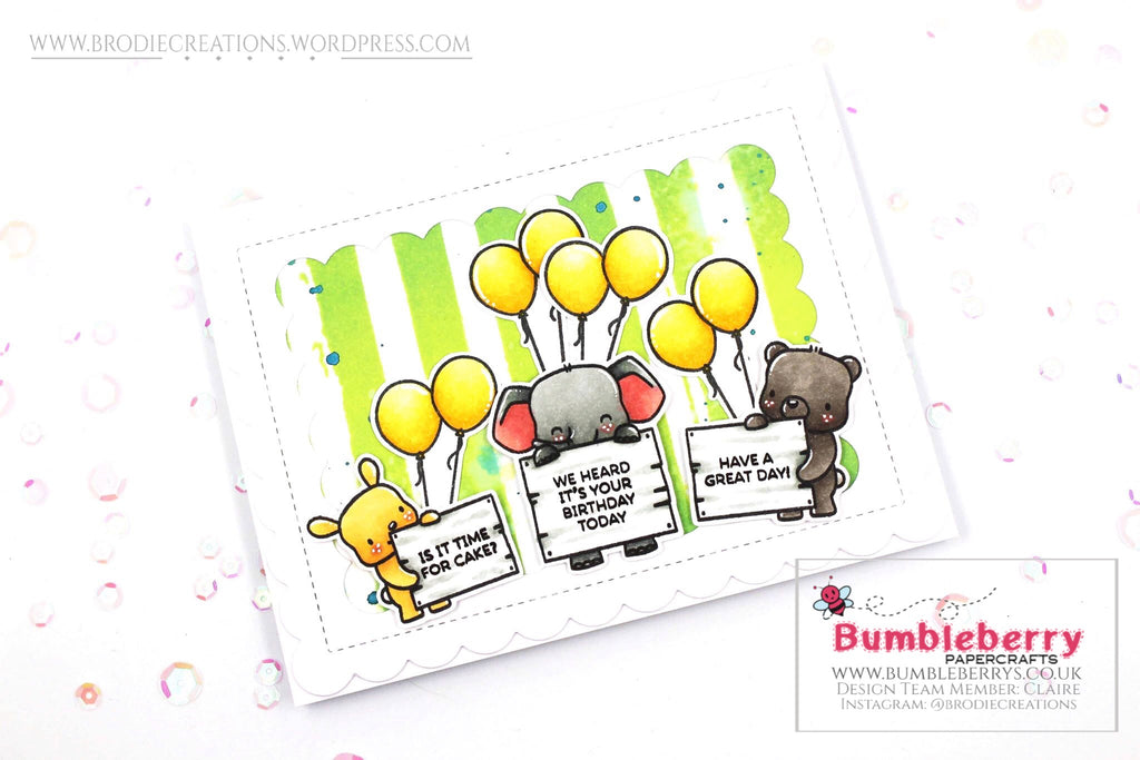 Carte d'anniversaire utilisant le jeu de tampons « Big News » de Mama Elephant !