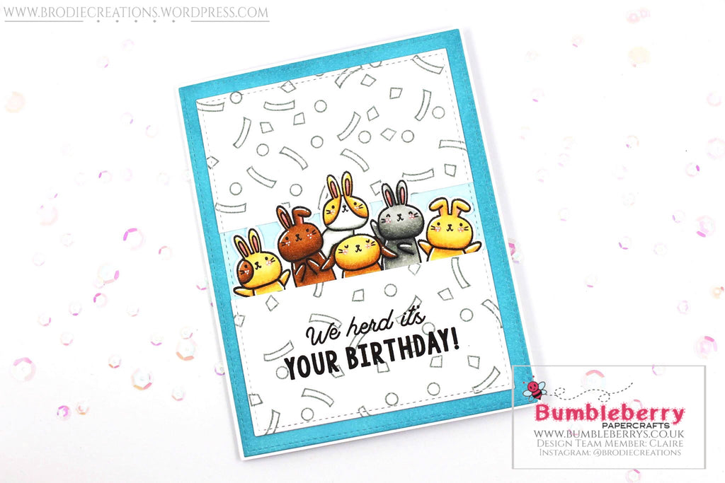 Carte d'anniversaire utilisant le jeu de tampons « We Herd » de Waffle Flower !