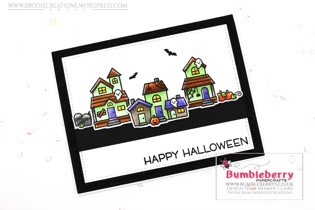 Carte d'Halloween simple utilisant le jeu de tampons « Spooky Village » de Lawn Fawn !