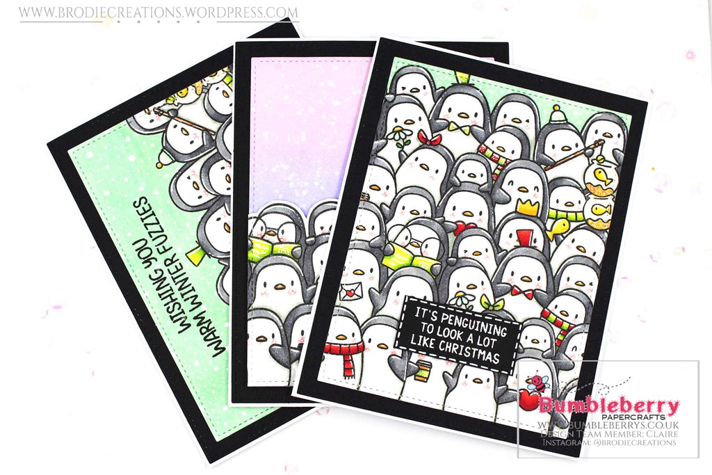 Three Christmas Cards Using Mama Elephant's "The Penguin's Waddle" Stamp Set!