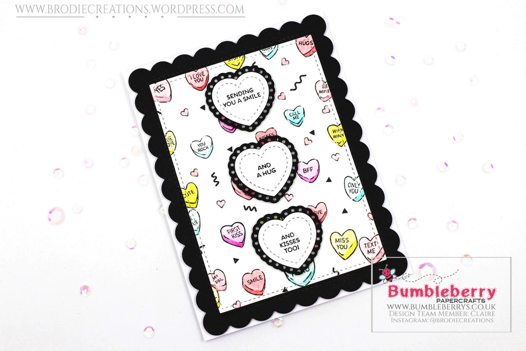 Carte sur le thème de l'amour utilisant le tampon adhésif « Candy Hearts Peek-A-Boo » de Hero Arts !