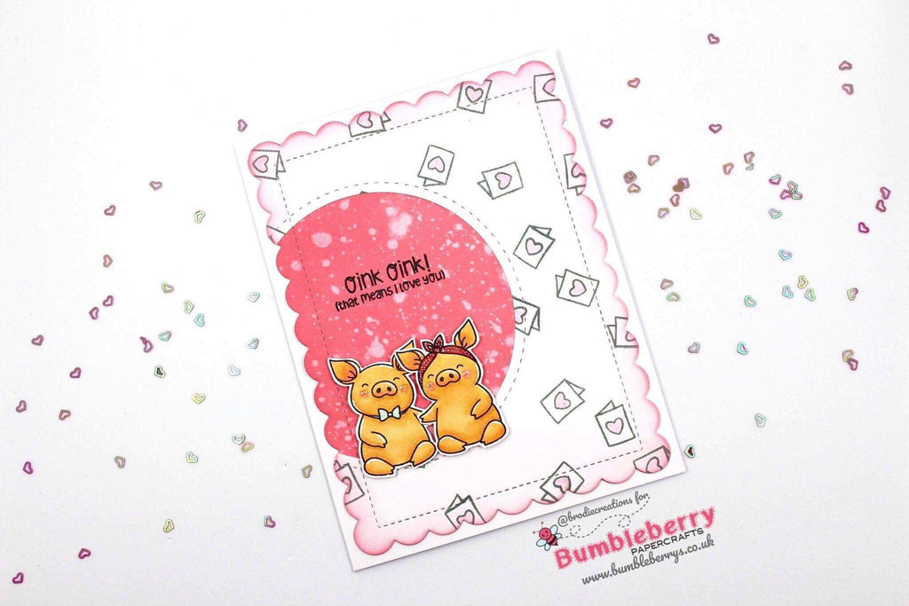 Sweet Love Themed Card Using Mama Elephant "Hogs and Kisses" Stamp Set!