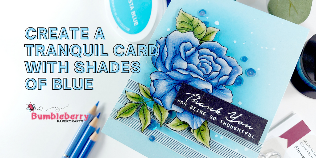 Tranquil card with shades of blue - Altenew Flower Garden
