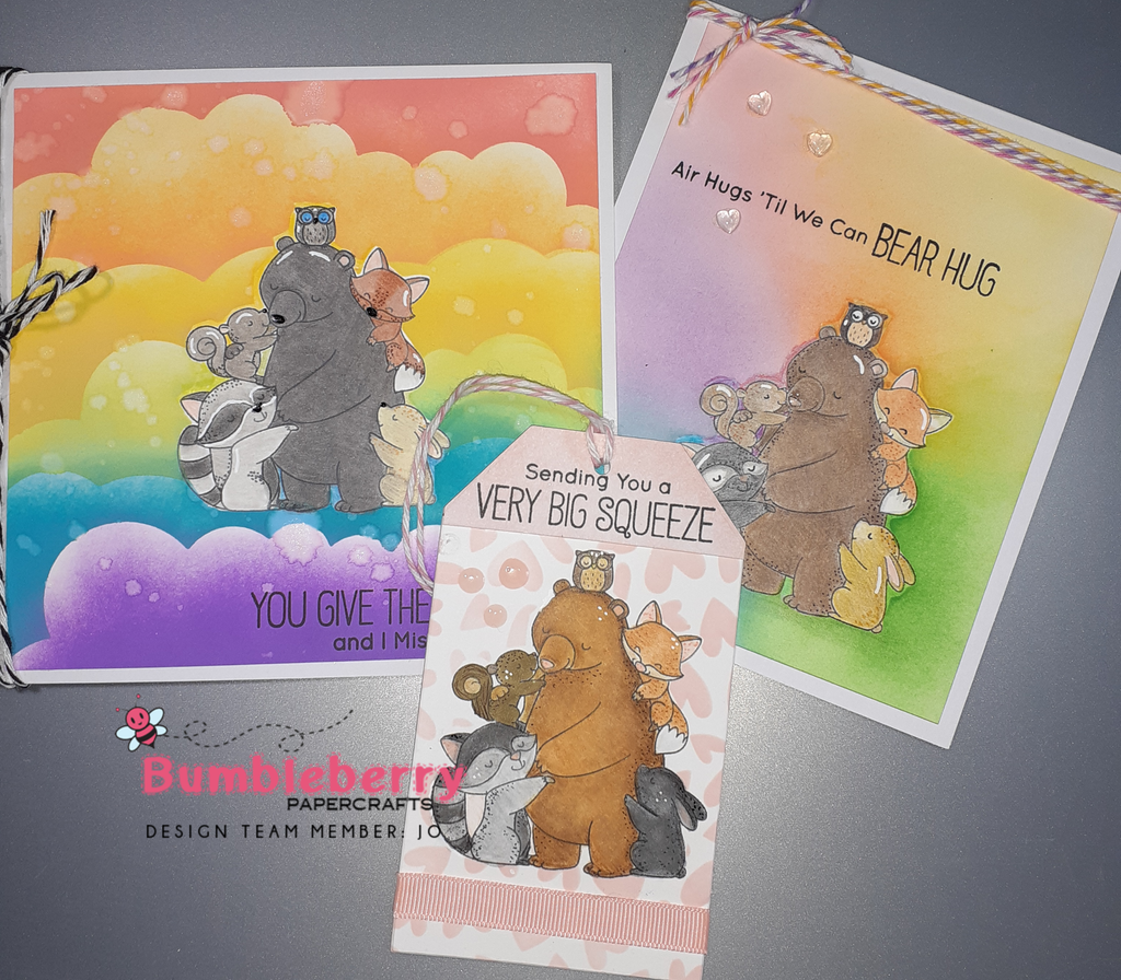 Air Hugs Till We Can Bear Hugs, (Birdie Brown) Mes timbres préférés utilisés sur trois projets distincts. 
