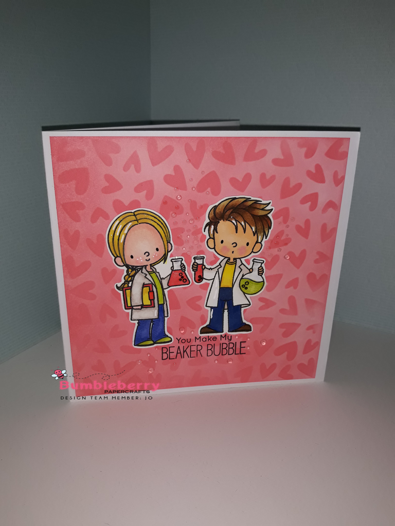 Cute Chemists Valentines Card No 4 using a Stencil and Distress Oxides to create a soft background.