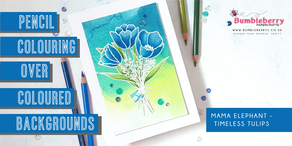 Pencil colouring over coloured backgrounds - Timeless Tulips