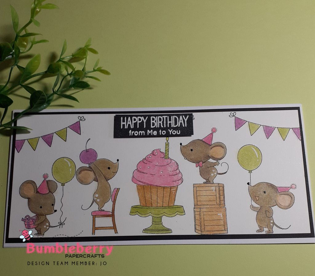 Creating A Slimline Scene Card, With My Favorite Things" Mice Day To Celebrate." (Birdie Brown)
