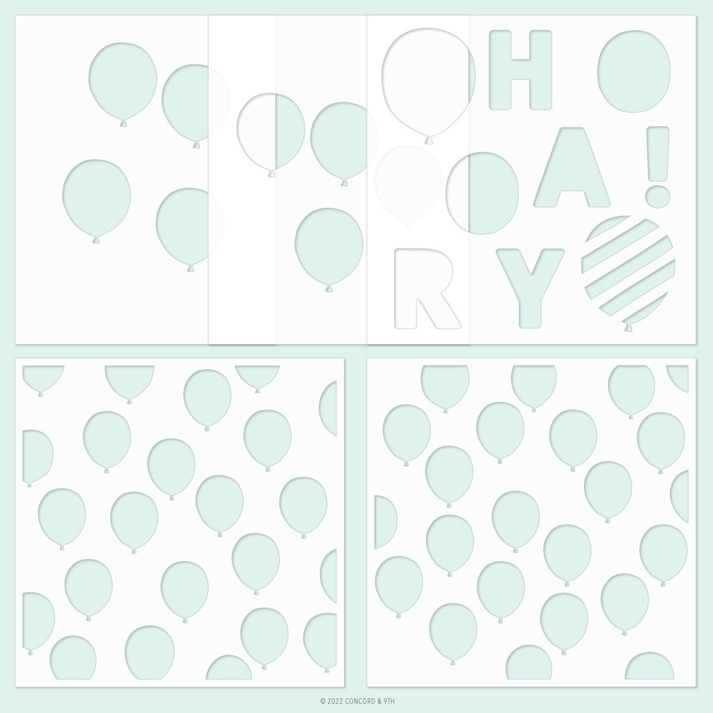 Bunch of Balloons Stencil Pack (3 6 x 6; 2 4.75 x 6)