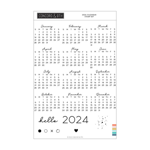 Jeu de tampons calendrier 2024 (6,5 x 10 ; 20 pièces)