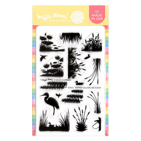 Postage Collage Lake Sunset Stamp Set