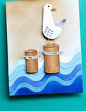 Block Print Curious Seagull