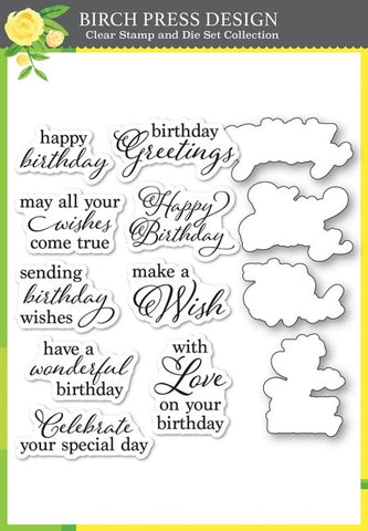 Elegant Birthday Sentiments Clear Stamp and Die Set