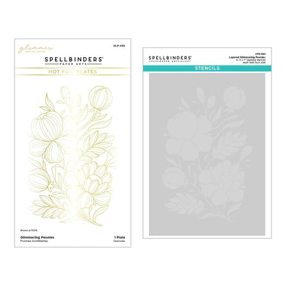 Glimmering Peonies Glimmer Plate and Stencil Bundle from the Glimmering Flowers Collection